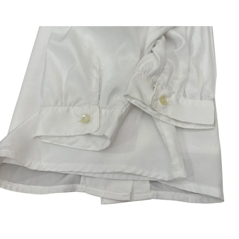 Vtg Gianna Woman Ivory Satin Blouse Hidden Button Career Top Est. 2X See Desc - Picture 7 of 12
